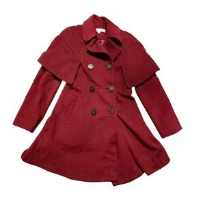 TOPGIRL Burgundy Red Capelet Double Breasted Peacoat Jacket Womens Size M